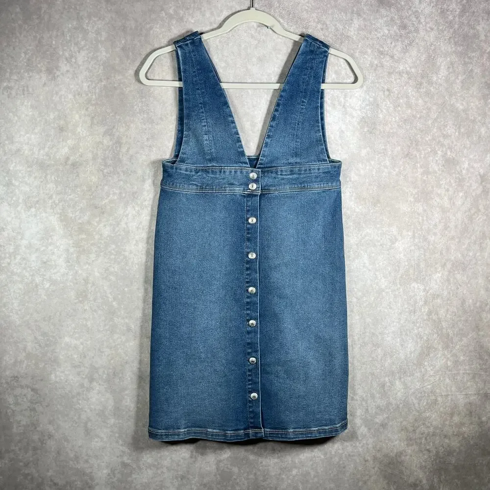 Levi's Skirtall Girls 12 Blue Denim Button Front Sleeveless V-Neck Casual School